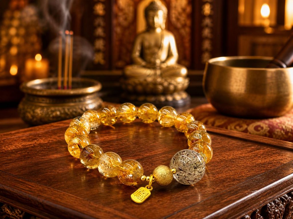 Buddha-shaped Gilded Citrine Amulet Bracelet