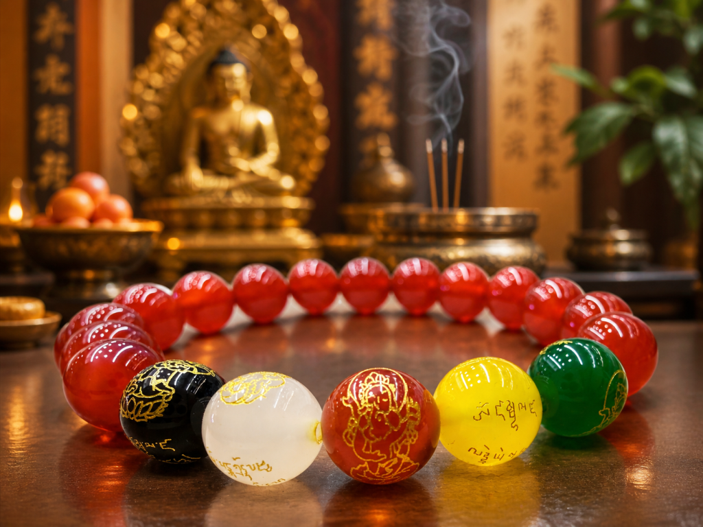 Buddhist Zen Red Agate Five-Color Gilded Luck Bracelet