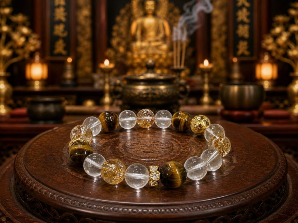 Buddhist Zen Citrine Tiger Eye Clear Crystal Wealth Bracelet