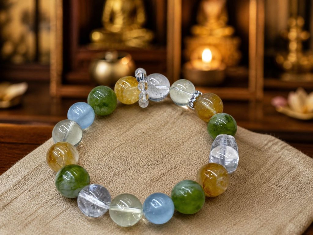 Buddhist Zen Green Aquamarine Citrine-Style Multi-Crystal Bracelet