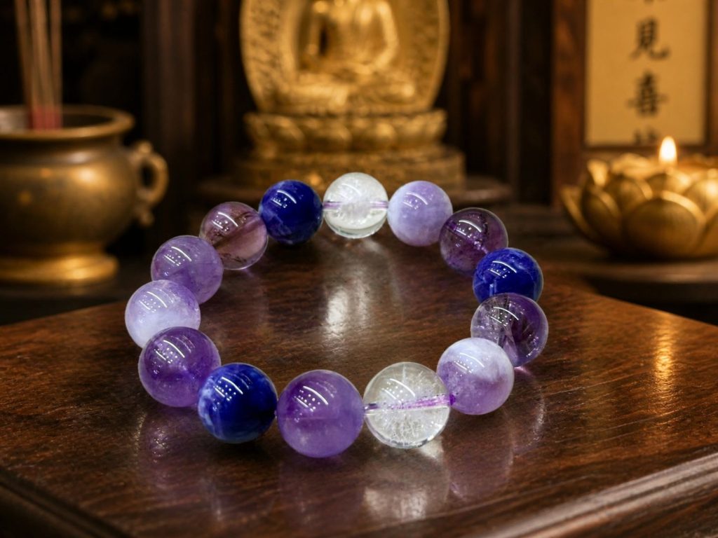 Buddhist Zen Amethyst Blue Crystal Clear White Bracelet
